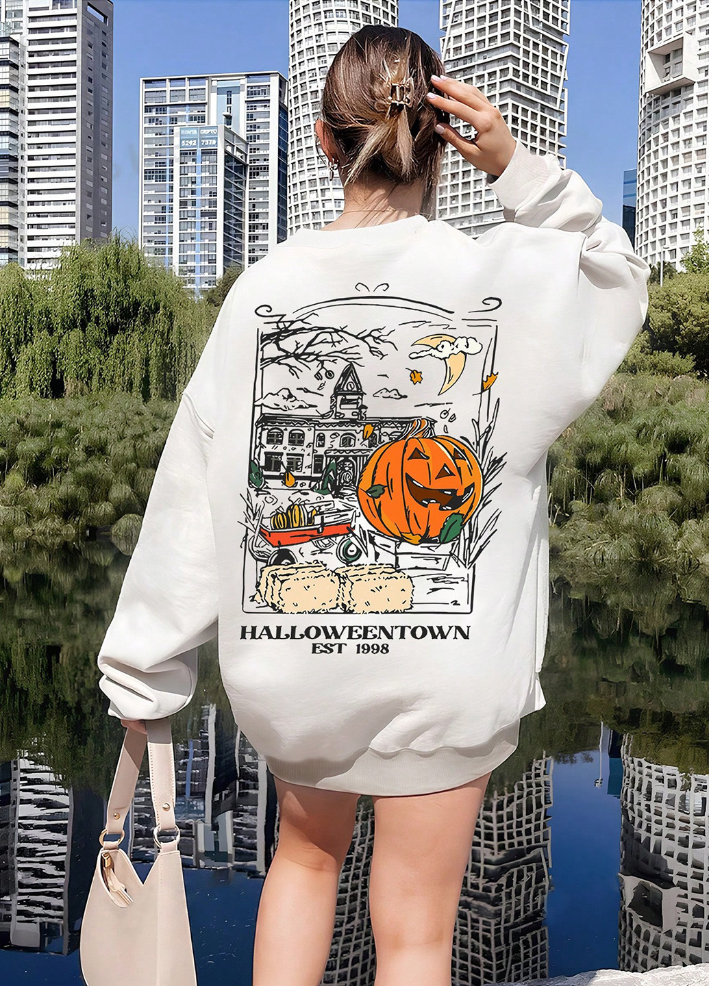 Белый свитшот SHEIN рисунок без декора (365769944)