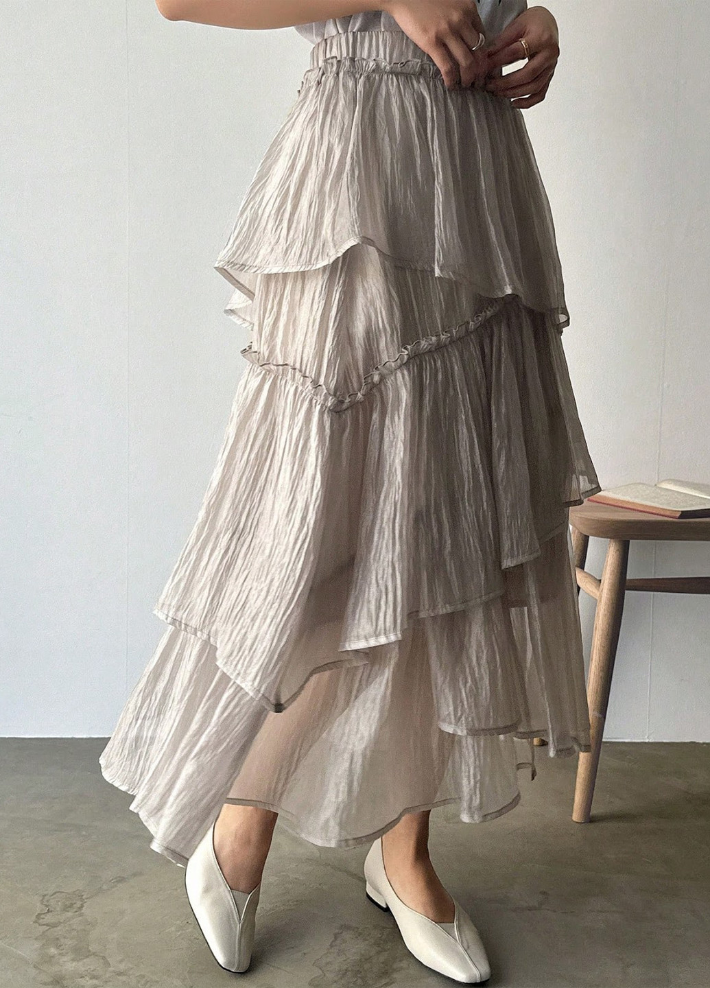 Кремовая кэжуал однотонная юбка SHEIN а-силуэта (трапеция)