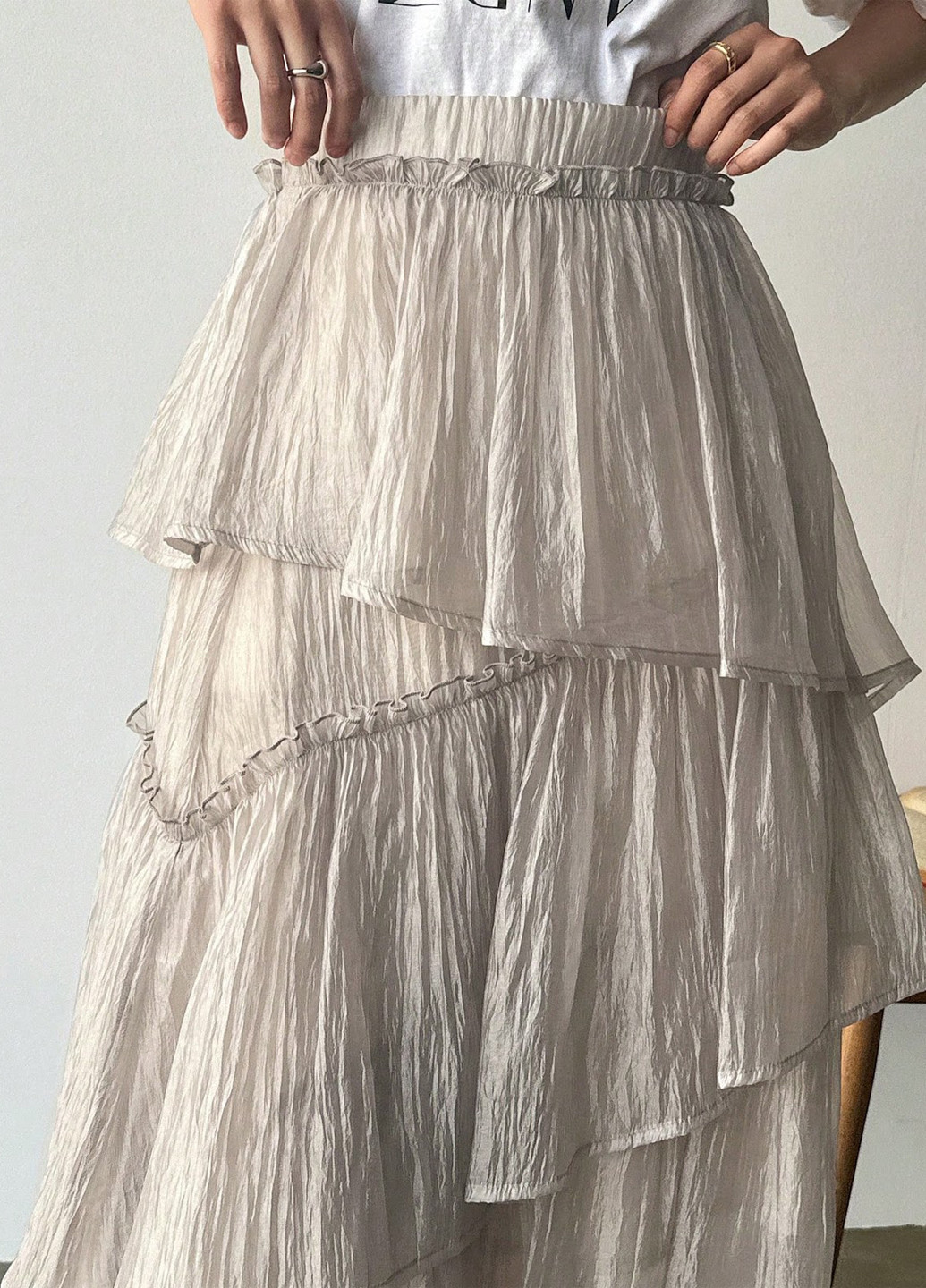 Кремовая кэжуал однотонная юбка SHEIN а-силуэта (трапеция)