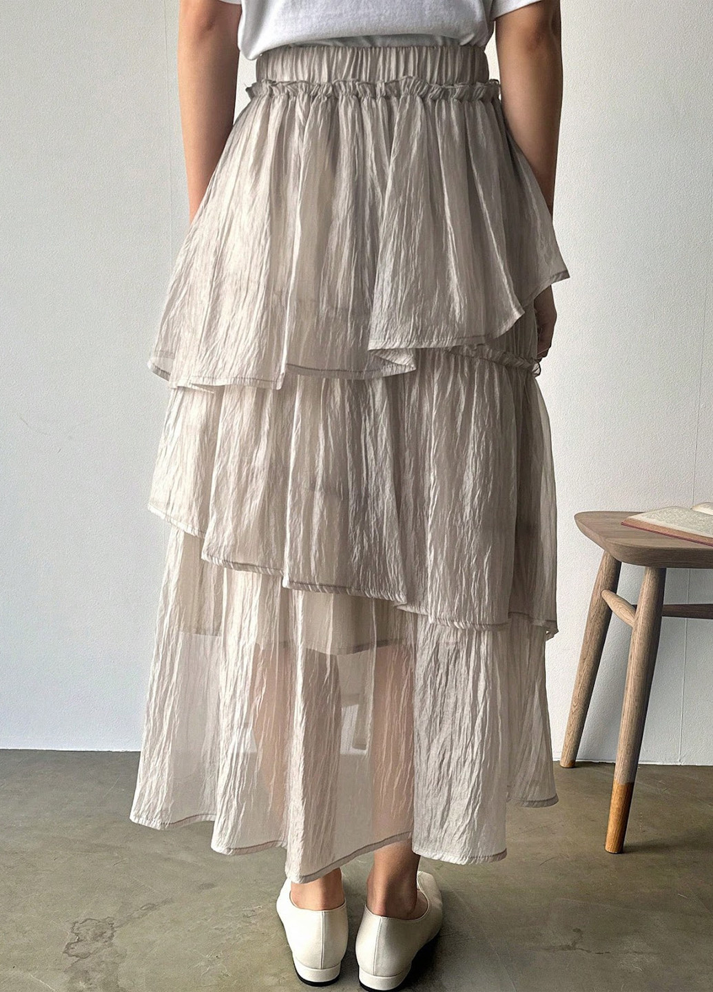 Кремовая кэжуал однотонная юбка SHEIN а-силуэта (трапеция)