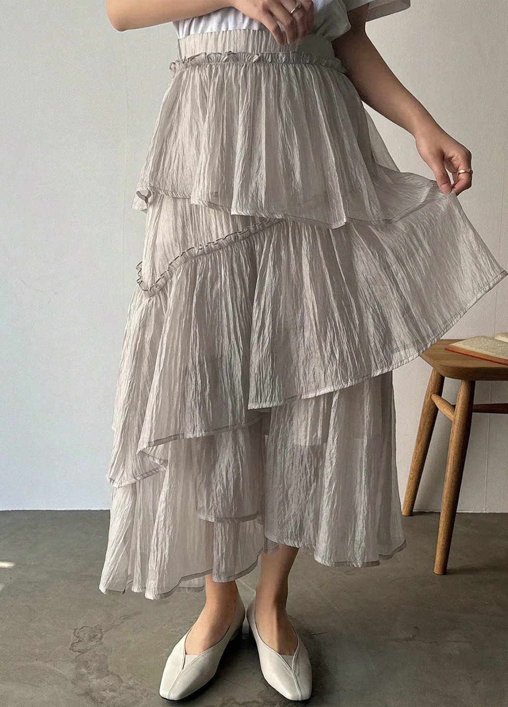 Кремовая кэжуал однотонная юбка SHEIN а-силуэта (трапеция)