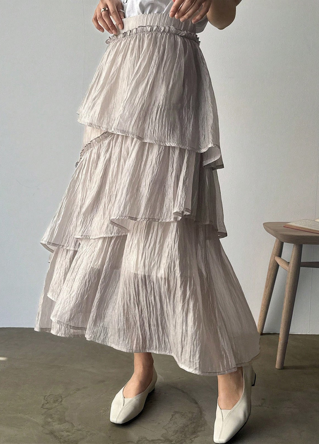 Кремовая кэжуал однотонная юбка SHEIN а-силуэта (трапеция)