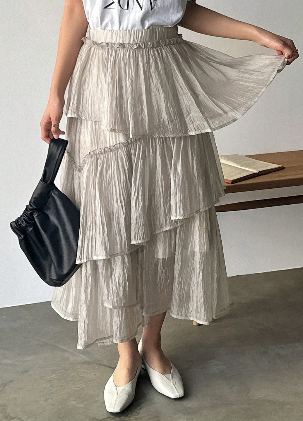 Кремовая кэжуал однотонная юбка SHEIN а-силуэта (трапеция)