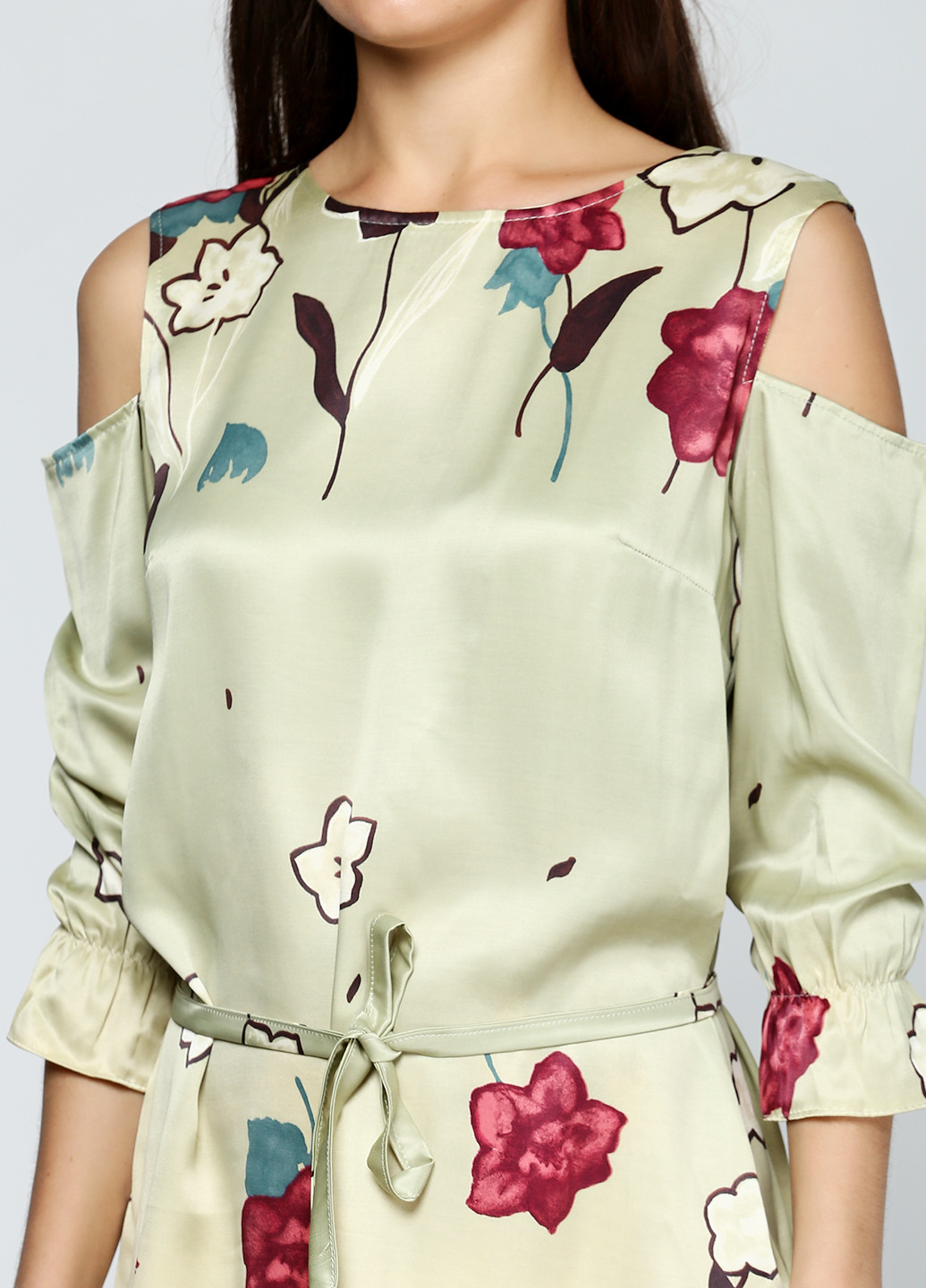 Фисташковое кэжуал платье Smile с цветочным принтом