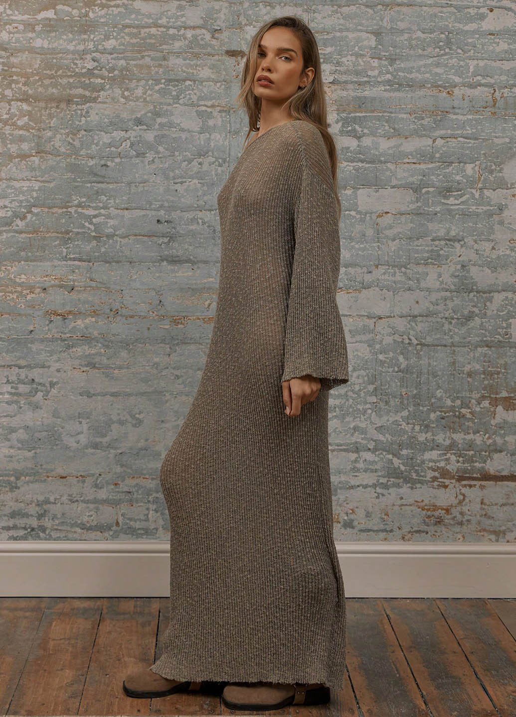 Серо-бежевое кэжуал платье платье-свитер SHEIN меланжевое