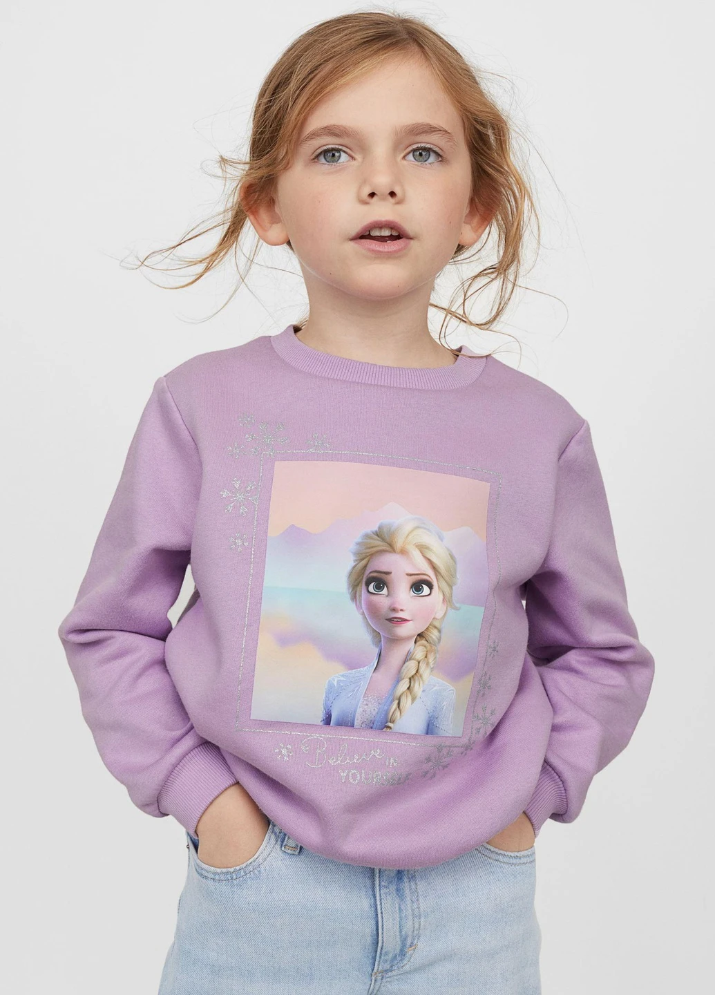 H&M світшот фліс,бузковий з принтом, бузковий
