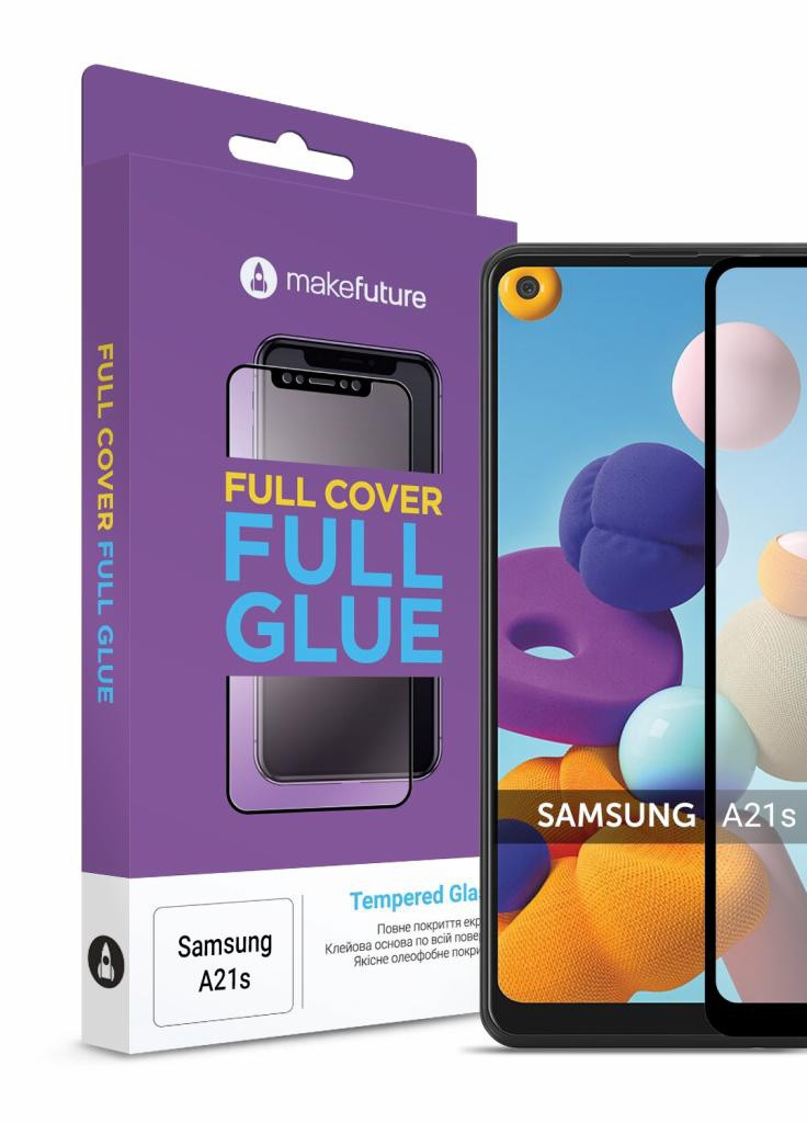 Стекло защитное Samsung A21s Full Cover Full Glue (MGF-SA21S) MakeFuture (203961095)