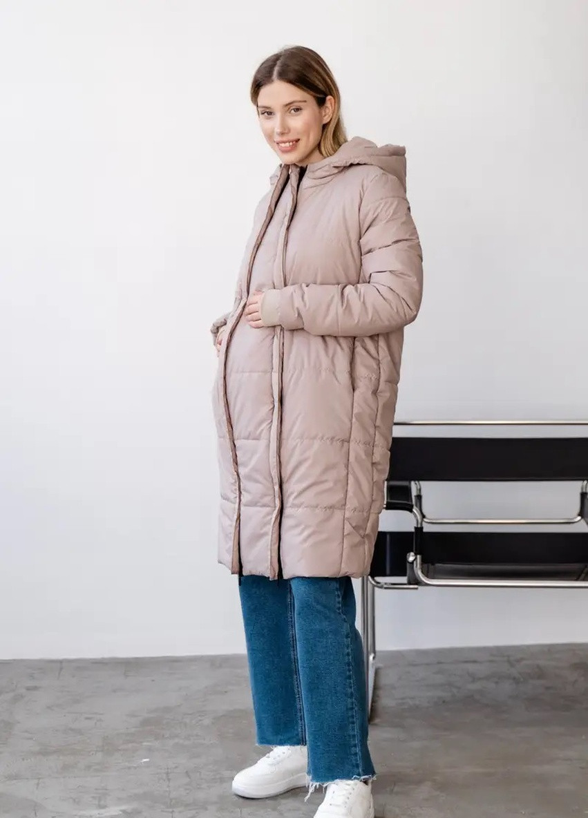 Рожево-коричнева зимня курточка для вагітних зимова подовжена тепла до -35 ° c м'яка і легка мокко To Be