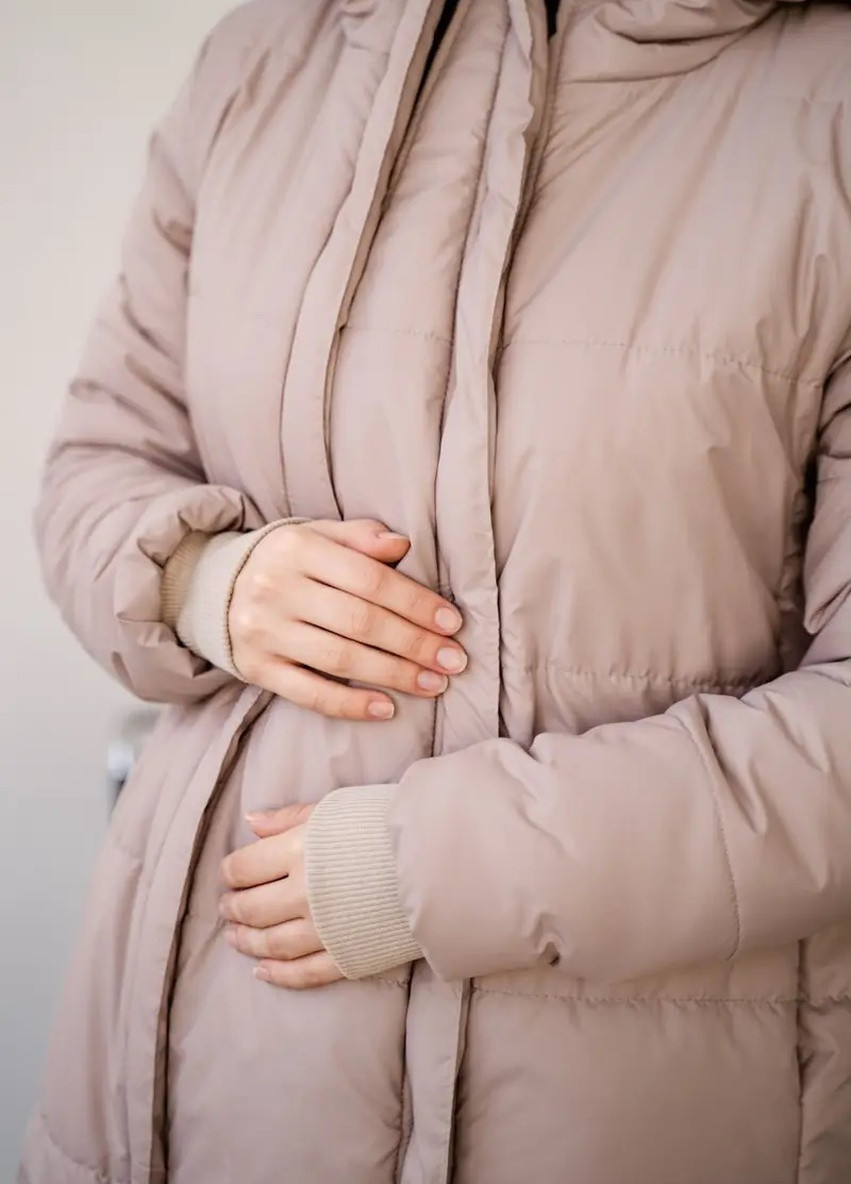 Рожево-коричнева зимня курточка для вагітних зимова подовжена тепла до -35 ° c м'яка і легка мокко To Be