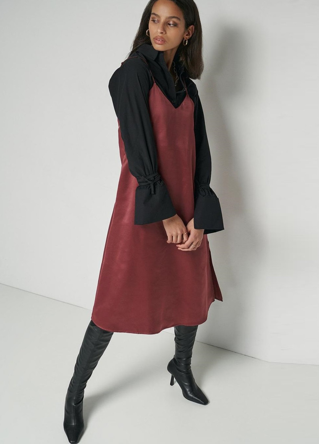 Вишнева кежуал сукня сукня-комбінація NU-IN однотонна