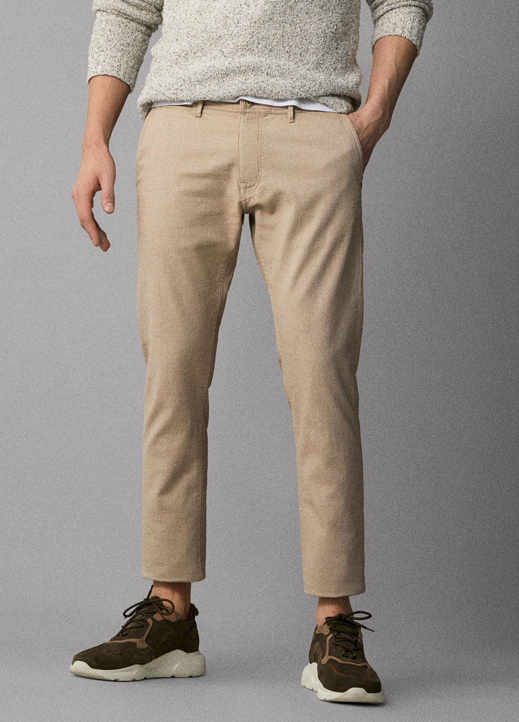 Бежевые кэжуал демисезонные зауженные брюки Massimo Dutti
