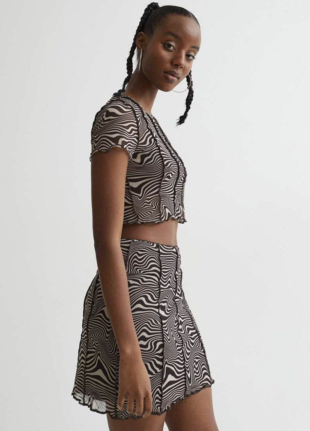 Темно-коричневая кэжуал с абстрактным узором юбка H&M