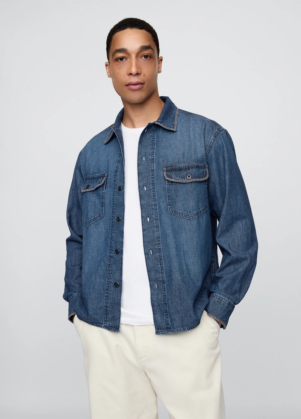 Синяя джинсовая, кэжуал рубашка однотонная Gap