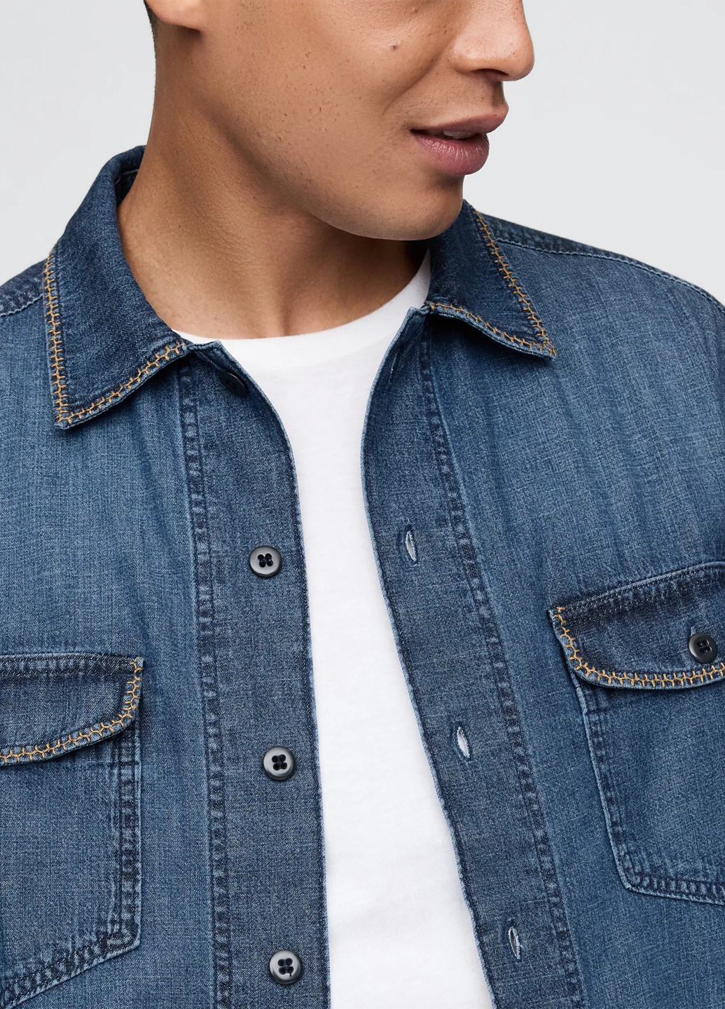 Синяя джинсовая, кэжуал рубашка однотонная Gap