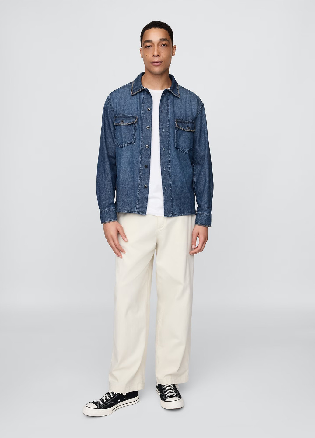 Синяя джинсовая, кэжуал рубашка однотонная Gap