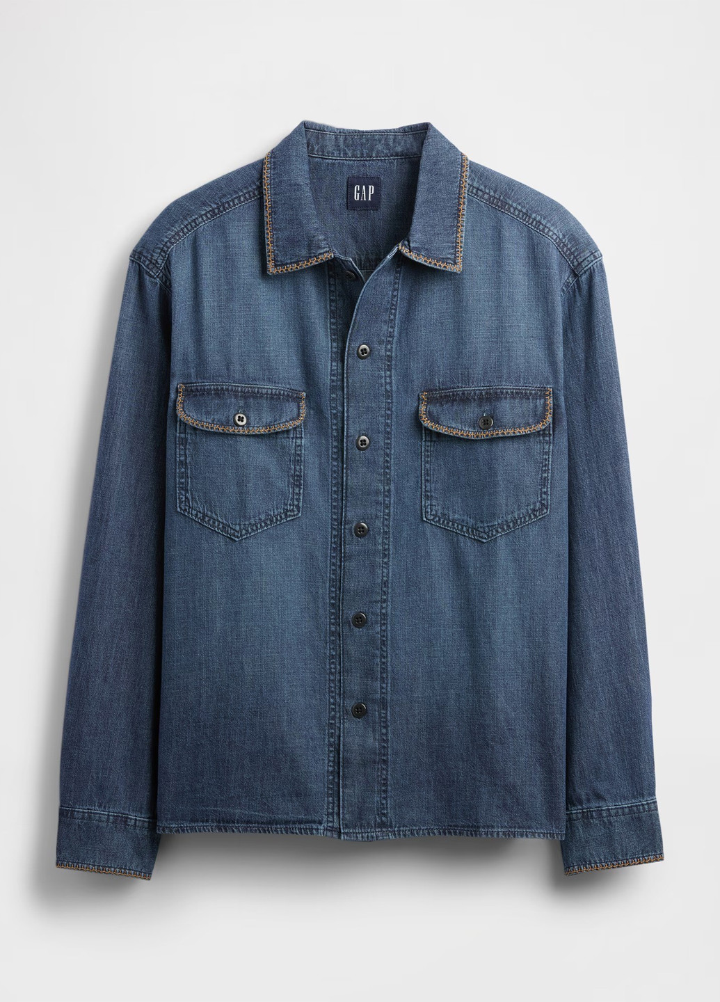 Синяя джинсовая, кэжуал рубашка однотонная Gap