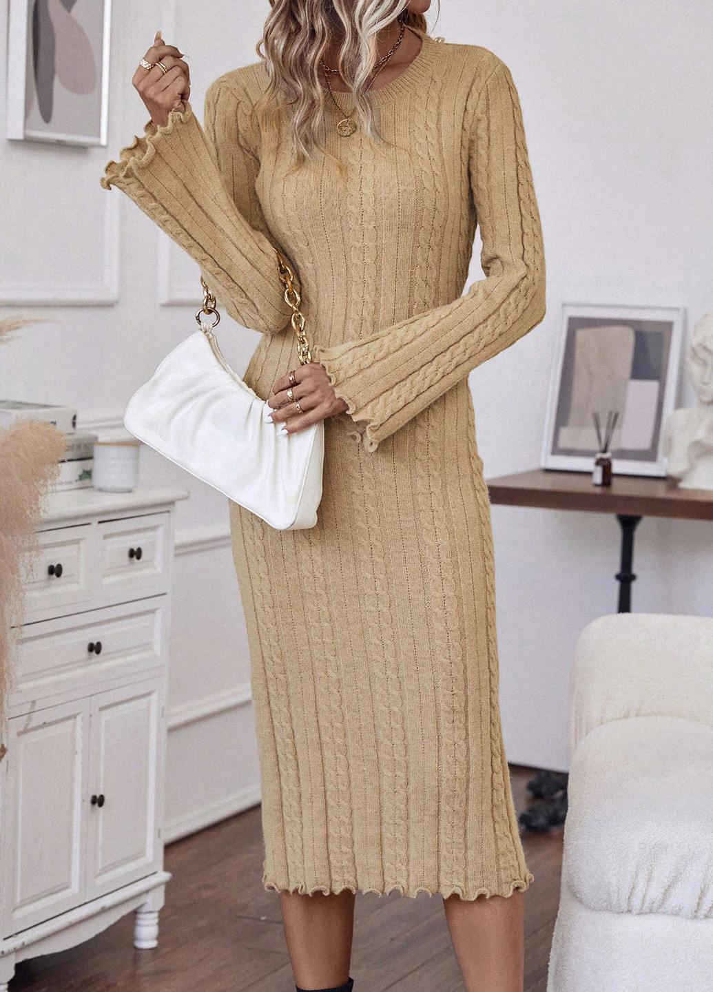 Оливковое (хаки) кэжуал платье с открытой спиной SHEIN однотонное