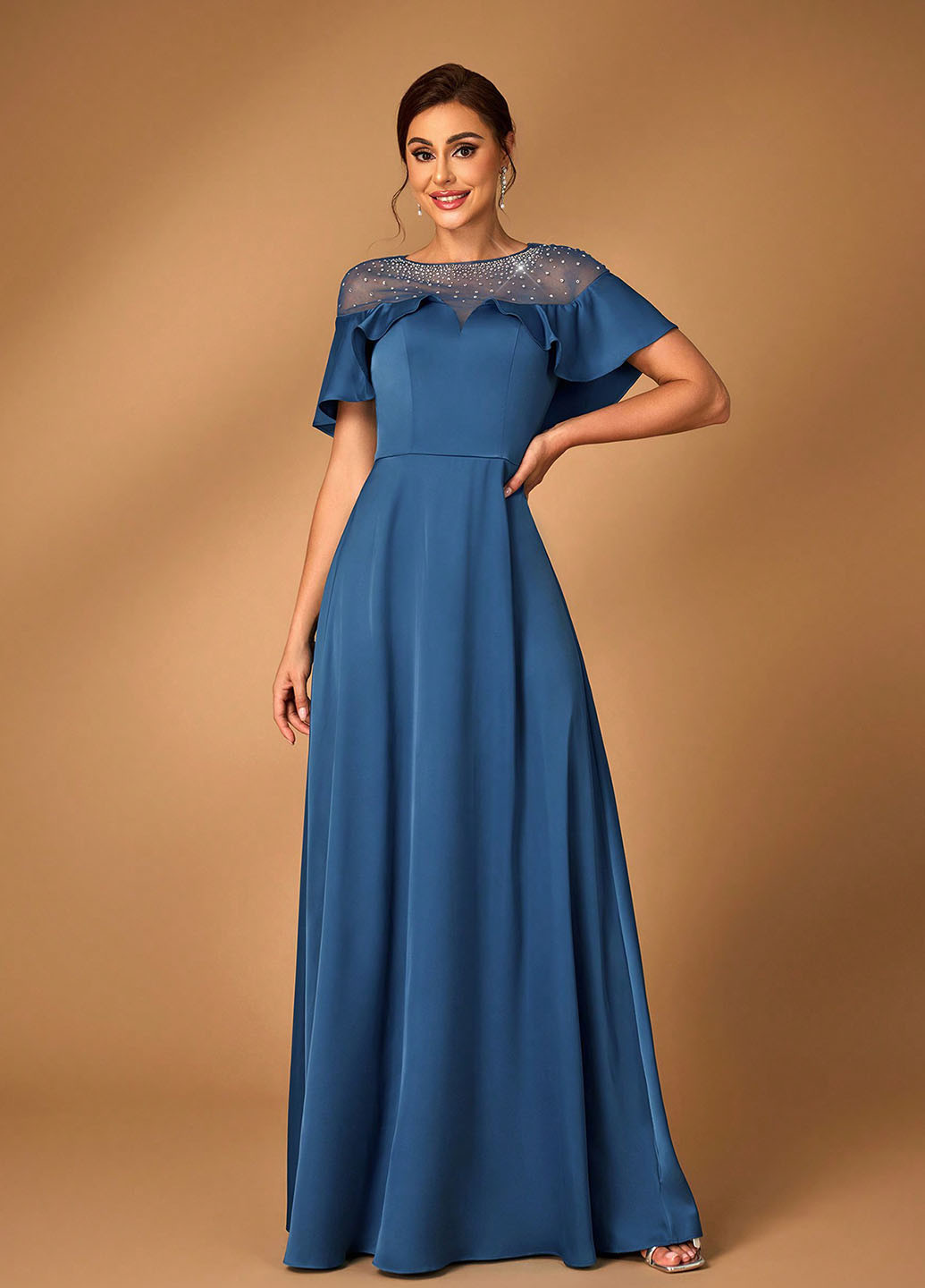 Синее вечернее платье а-силуэт SHEIN однотонное