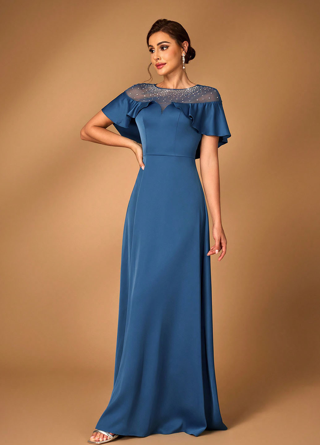 Синее вечернее платье а-силуэт SHEIN однотонное