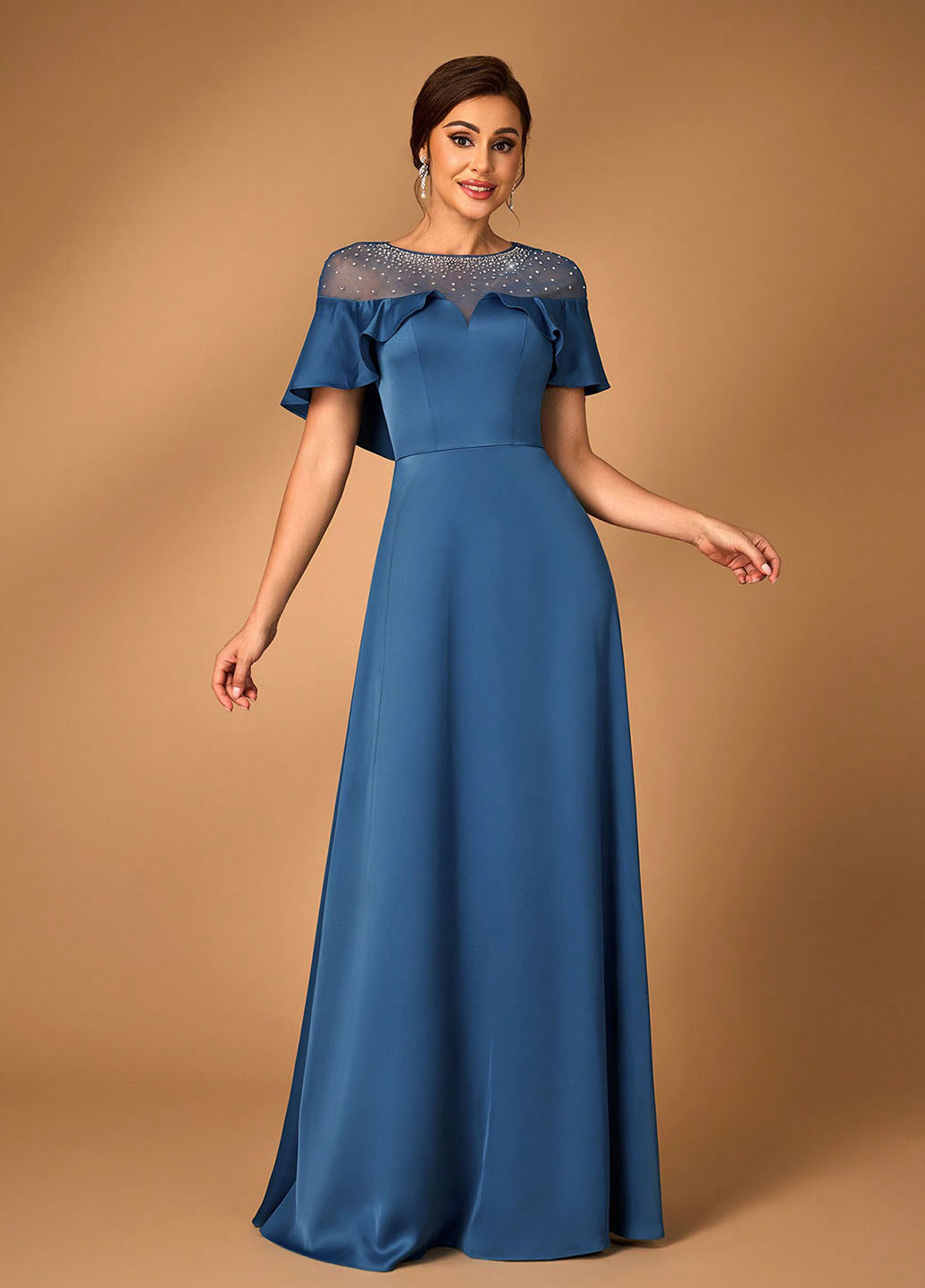 Синее вечернее платье а-силуэт SHEIN однотонное