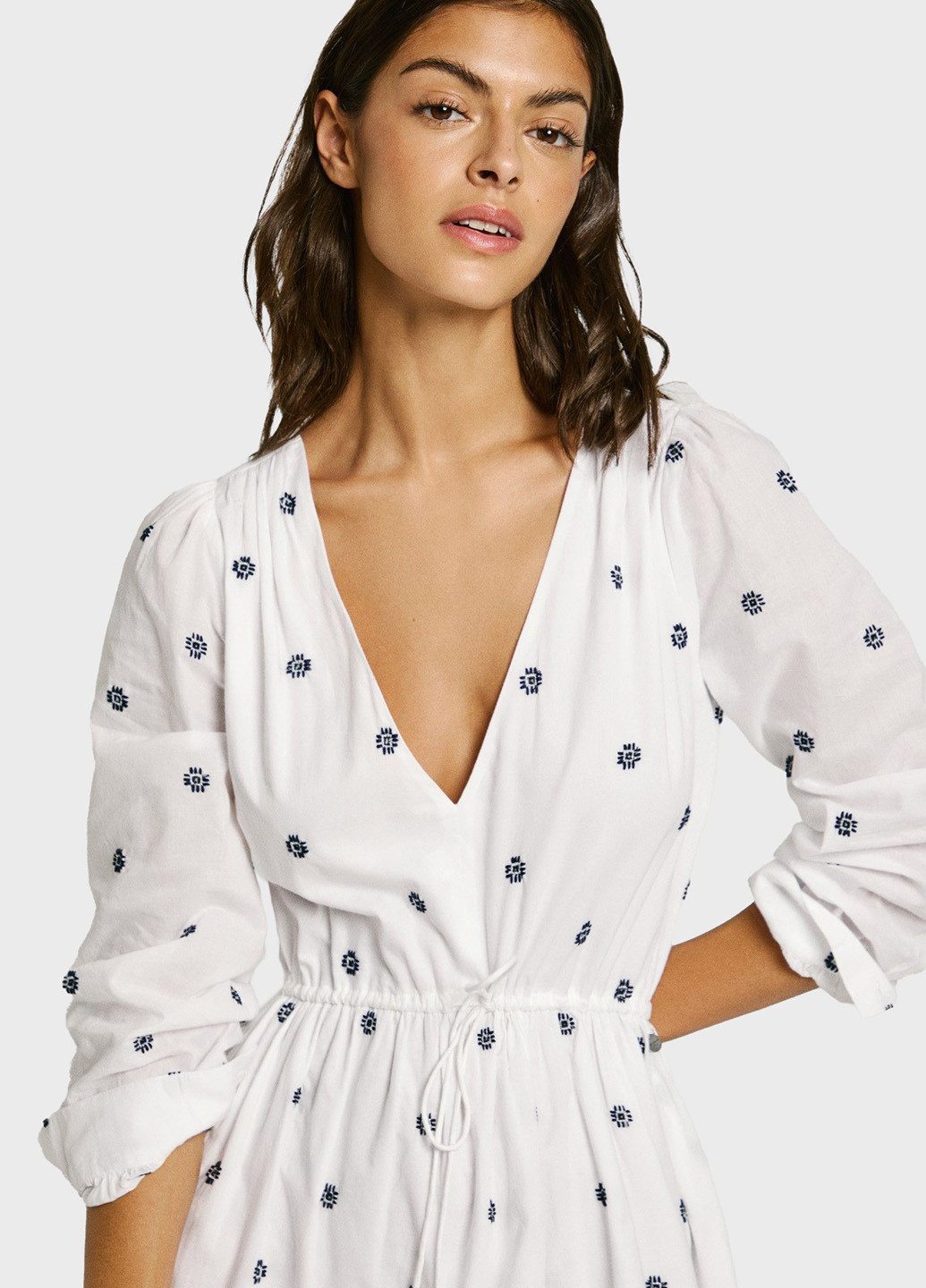 Білий кежуал сукня в стилі армпір Pepe Jeans з квітковим принтом