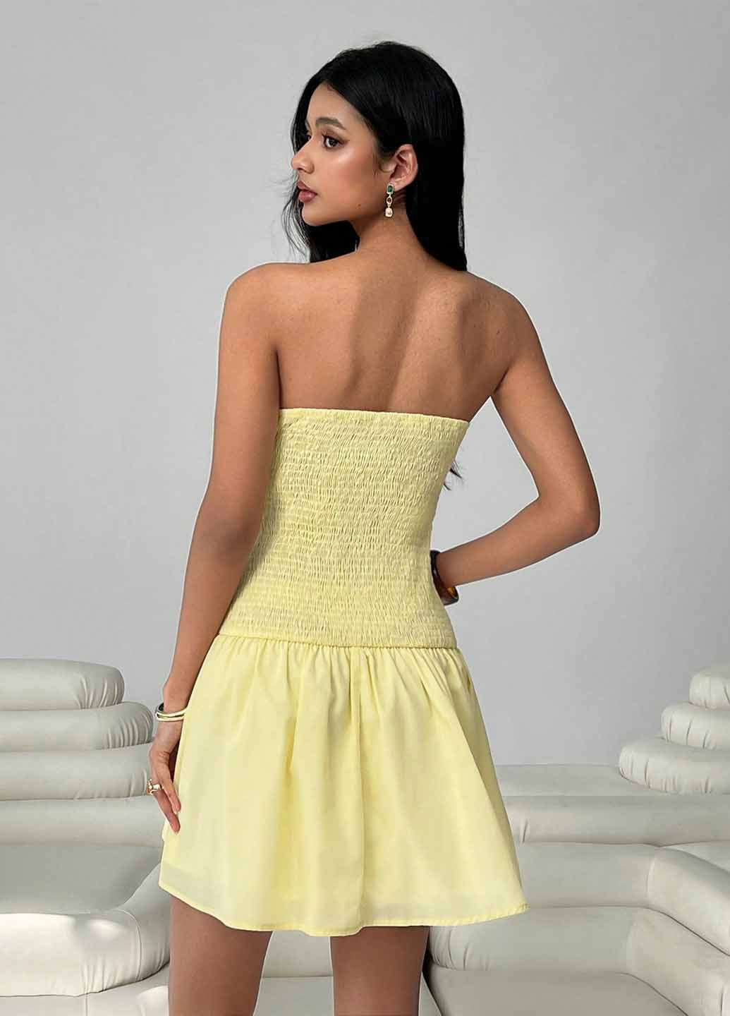 Жовтий кежуал сукня бандо SHEIN однотонна