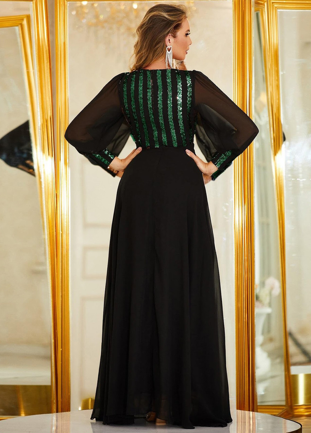 Черное вечернее платье на запах, клеш SHEIN однотонное