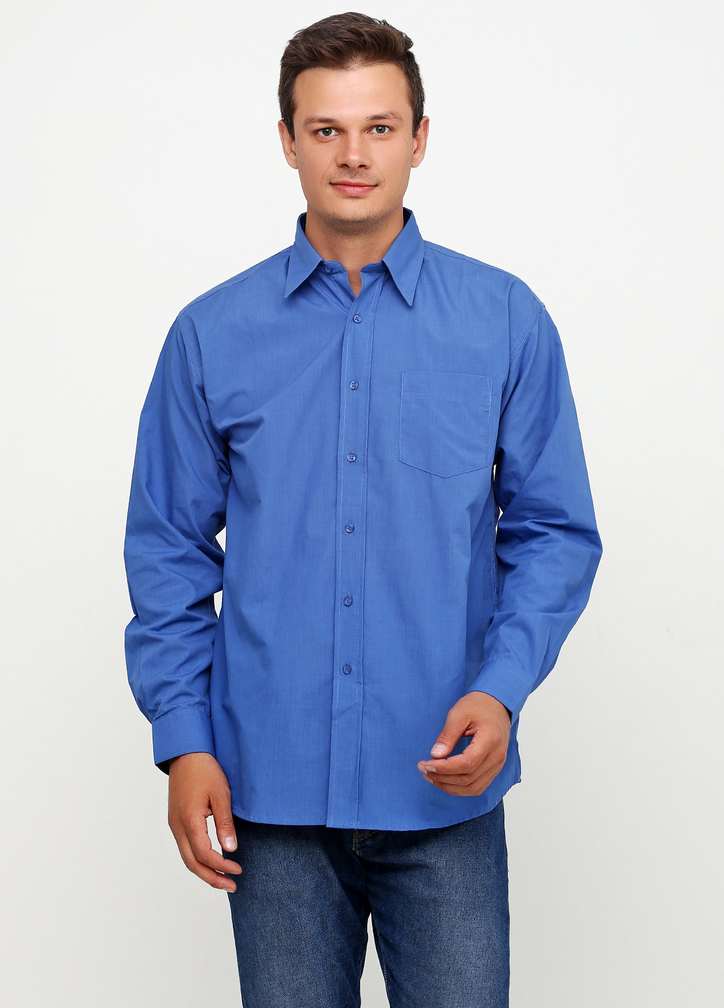 Синяя кэжуал рубашка однотонная D.B.C с длинным рукавом