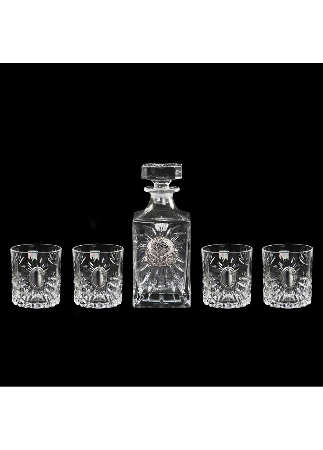 Сет для віскі «ДИРЕКТОРСКИЙ ОАЗІС» графін, 4 стакана з овалами, срібло Boss Crystal (252344575)