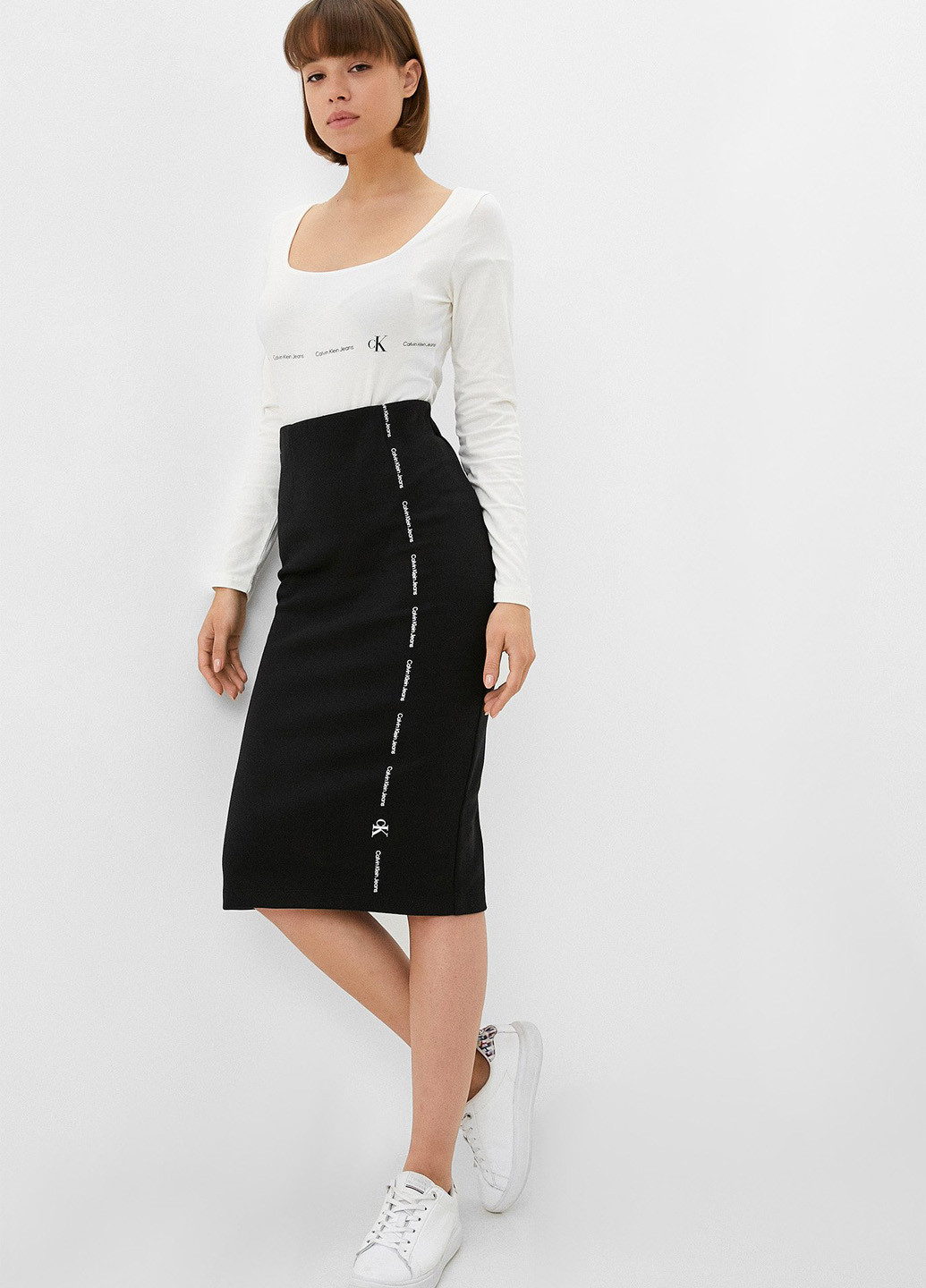 Черная кэжуал с логотипом юбка Calvin Klein Jeans карандаш