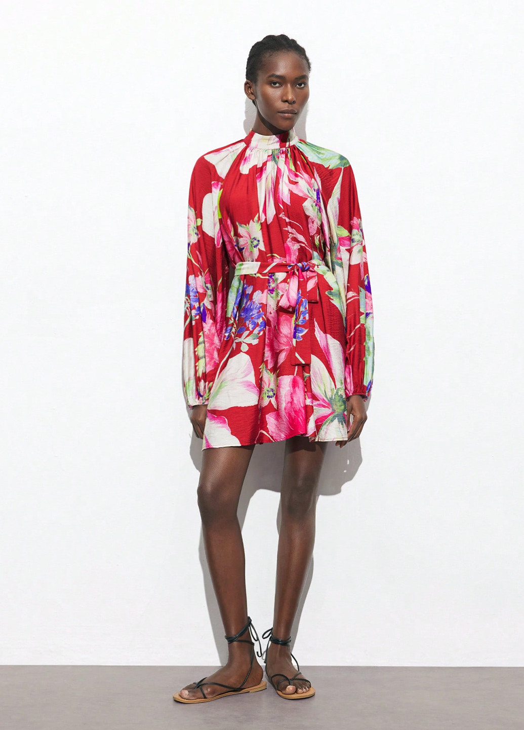 Красное кэжуал платье а-силуэт SHEIN с цветочным принтом