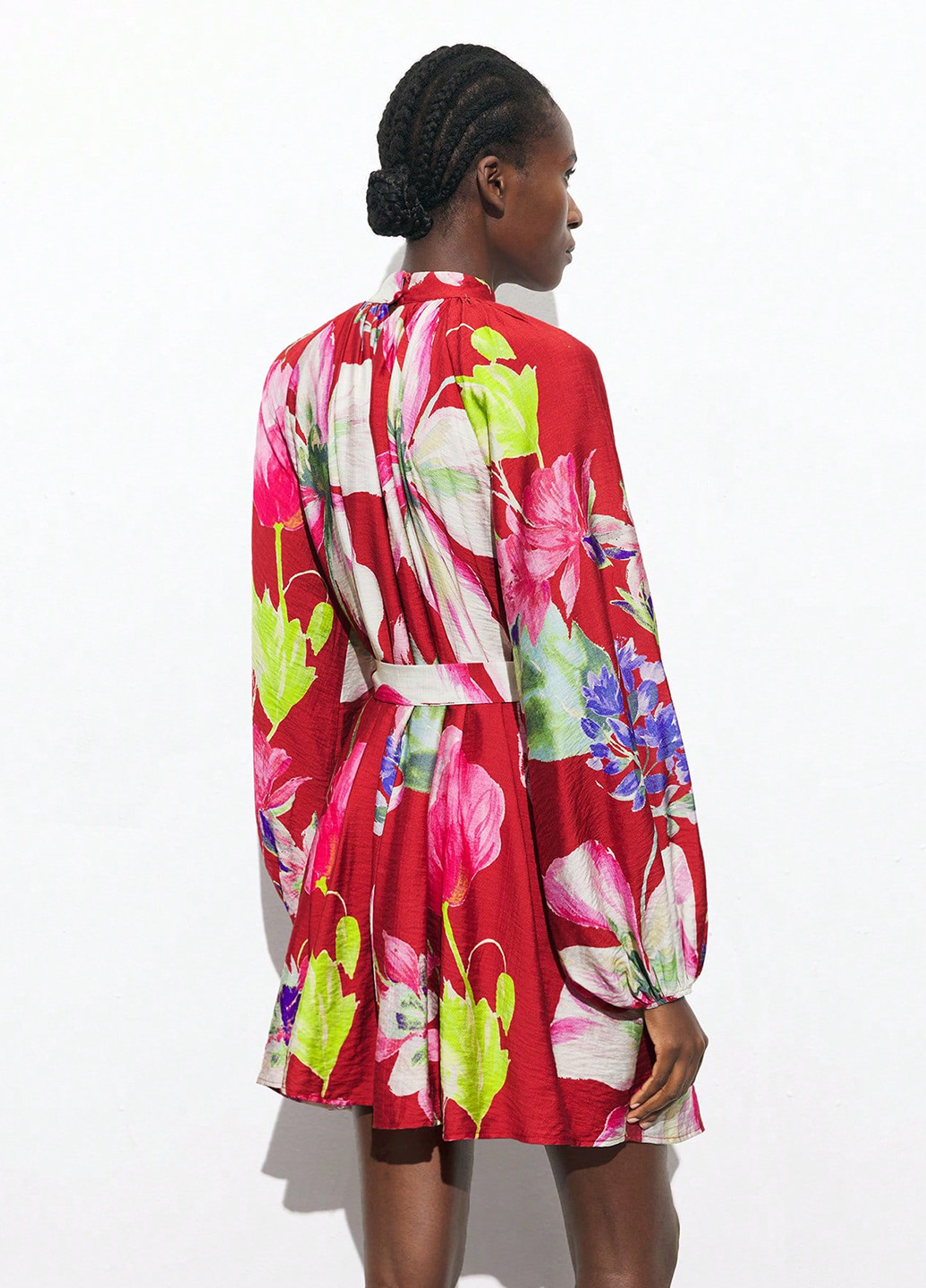 Красное кэжуал платье а-силуэт SHEIN с цветочным принтом