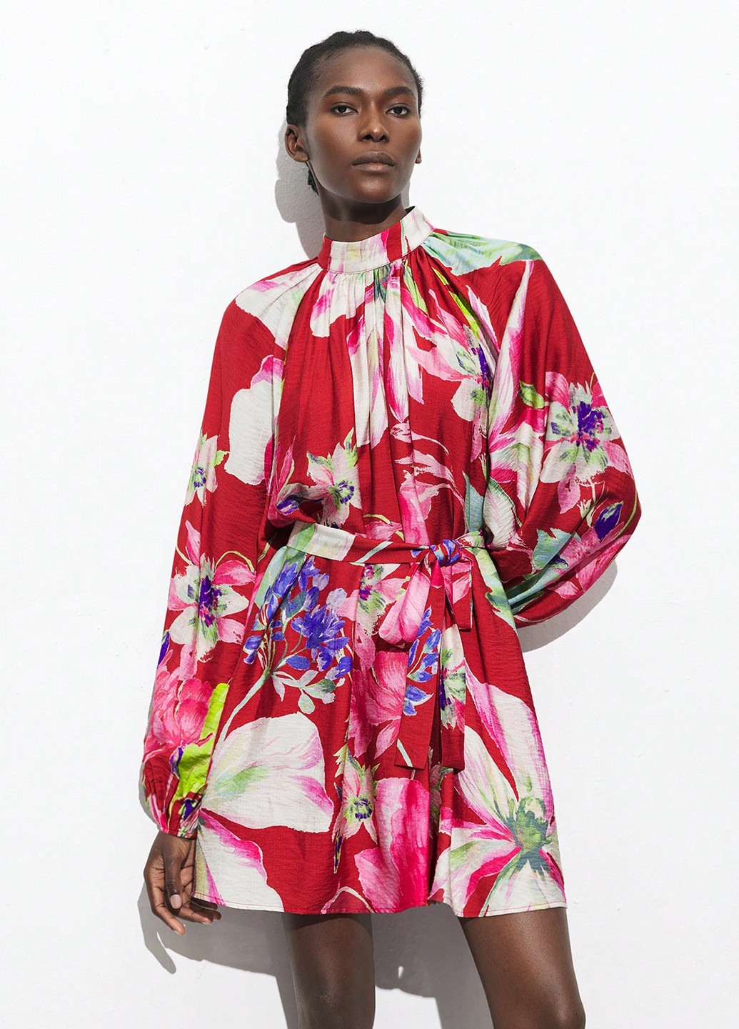 Красное кэжуал платье а-силуэт SHEIN с цветочным принтом