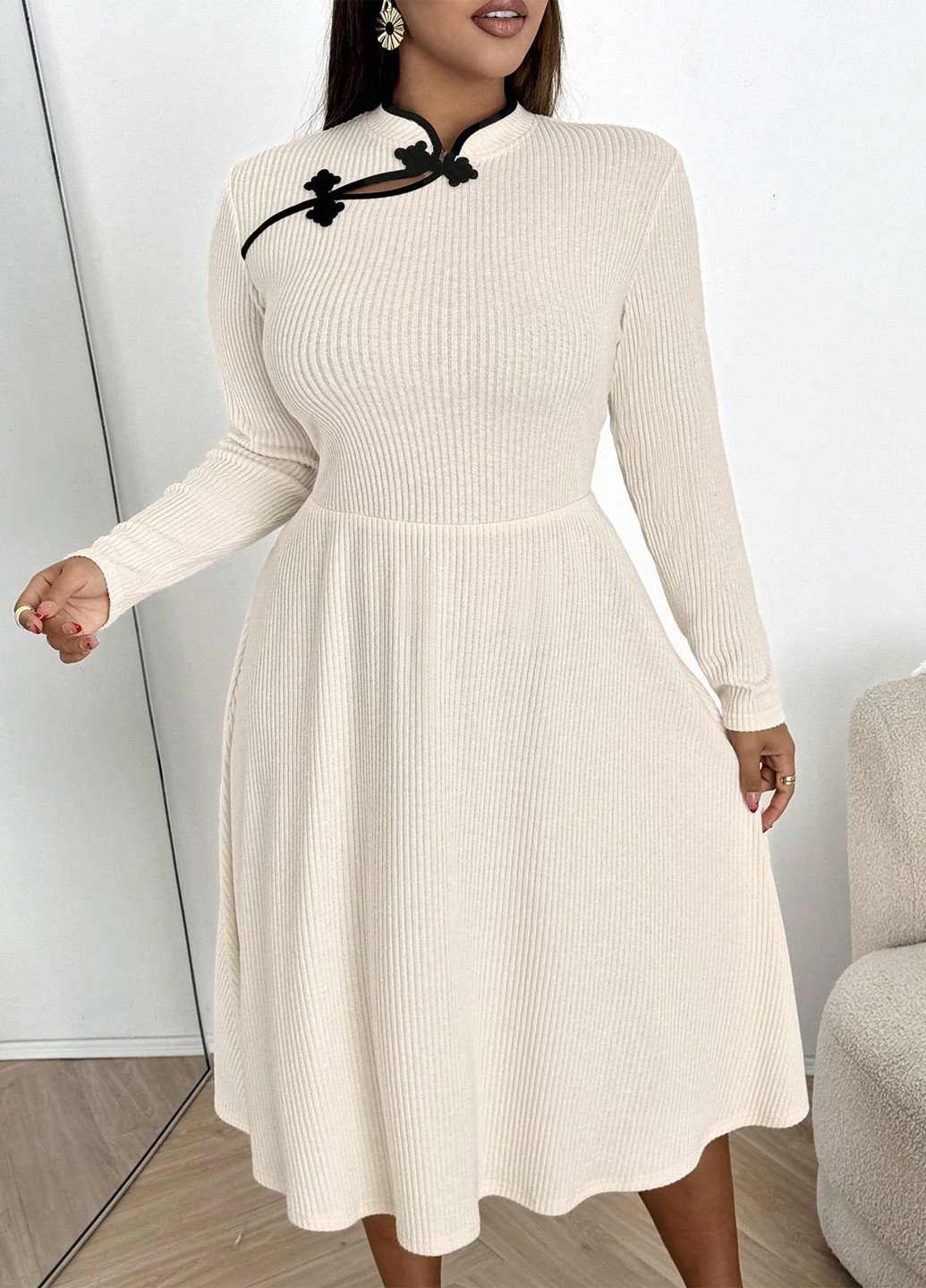 Світло-бежева кежуал сукня кльош SHEIN однотонна