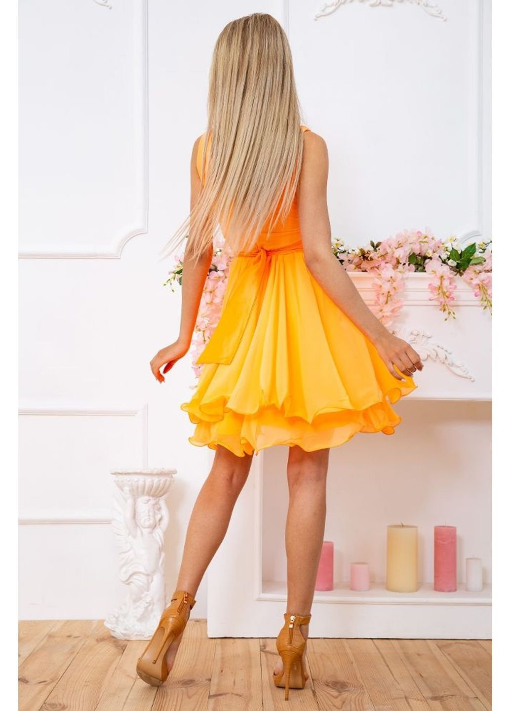 Оранжевое праздничный платье 167r854 Ager с рисунком