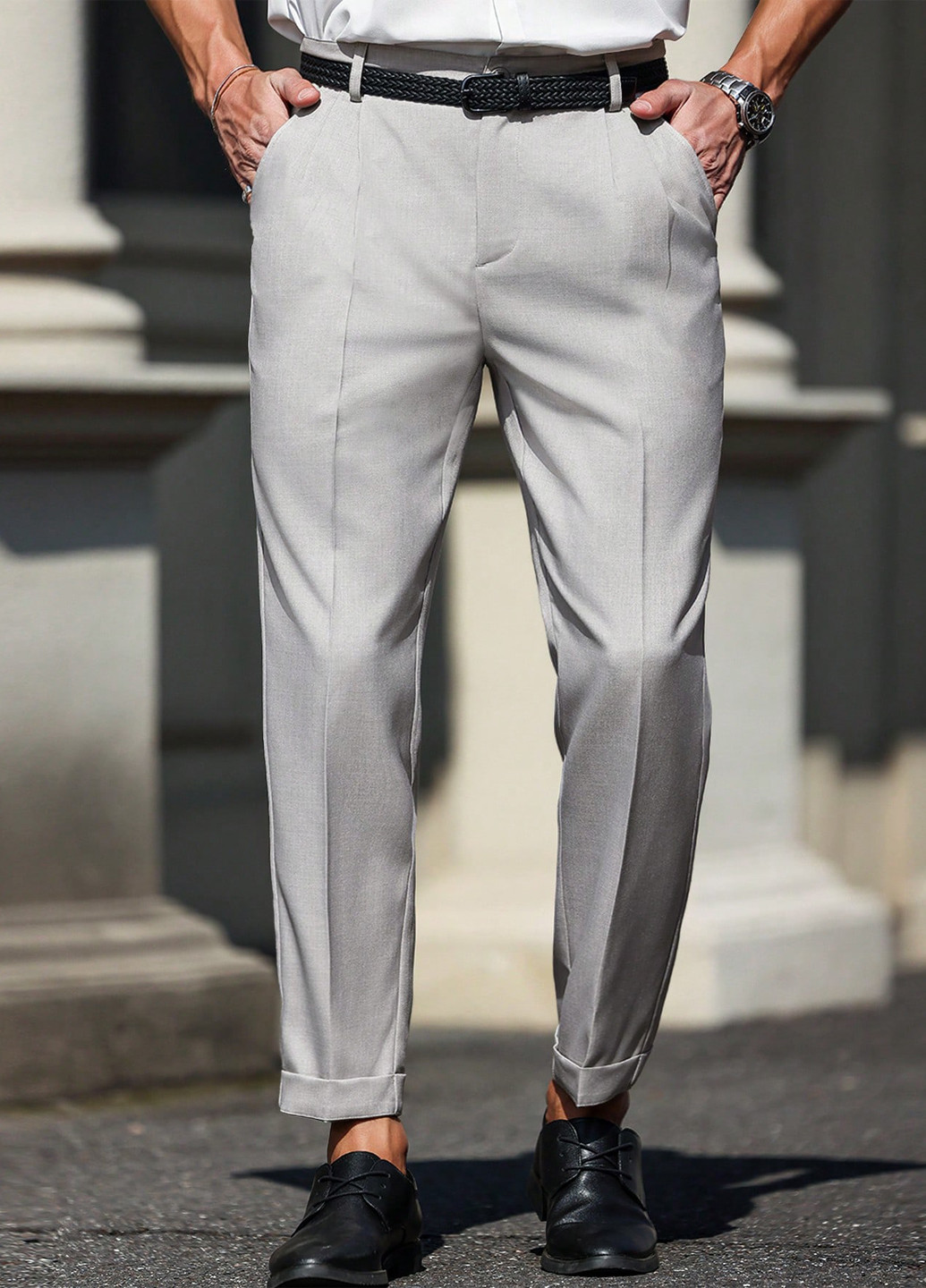 Светло-серые классические демисезонные классические брюки SHEIN