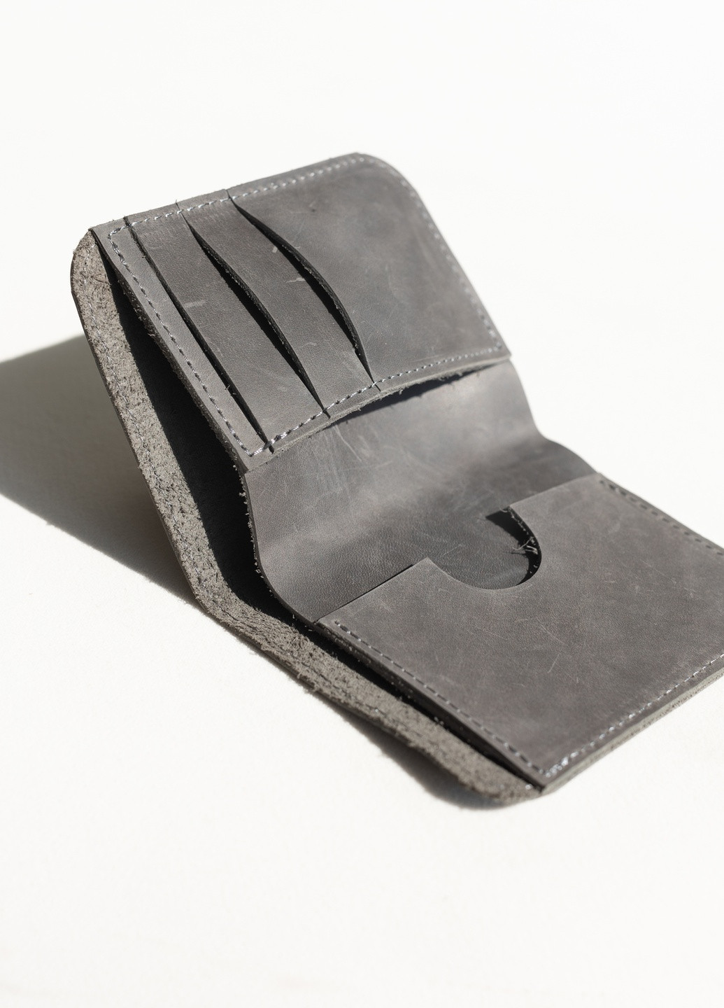 Компактный кошелек ручной работы серого цвета из натуральной винтажной кожи Boorbon (253582659)
