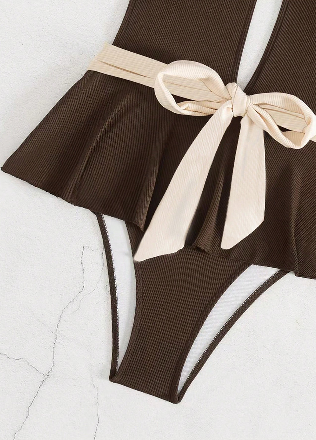 Коричневий літній купальник суцільний, пландж SHEIN