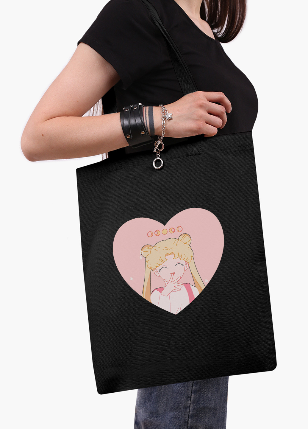 Эко сумка шоппер белая Луна Кошки Сейлор Мун (anime Sailor Moon Cats) (9227-2922-BK-1) экосумка шопер 41*35 см MobiPrint (224806119)