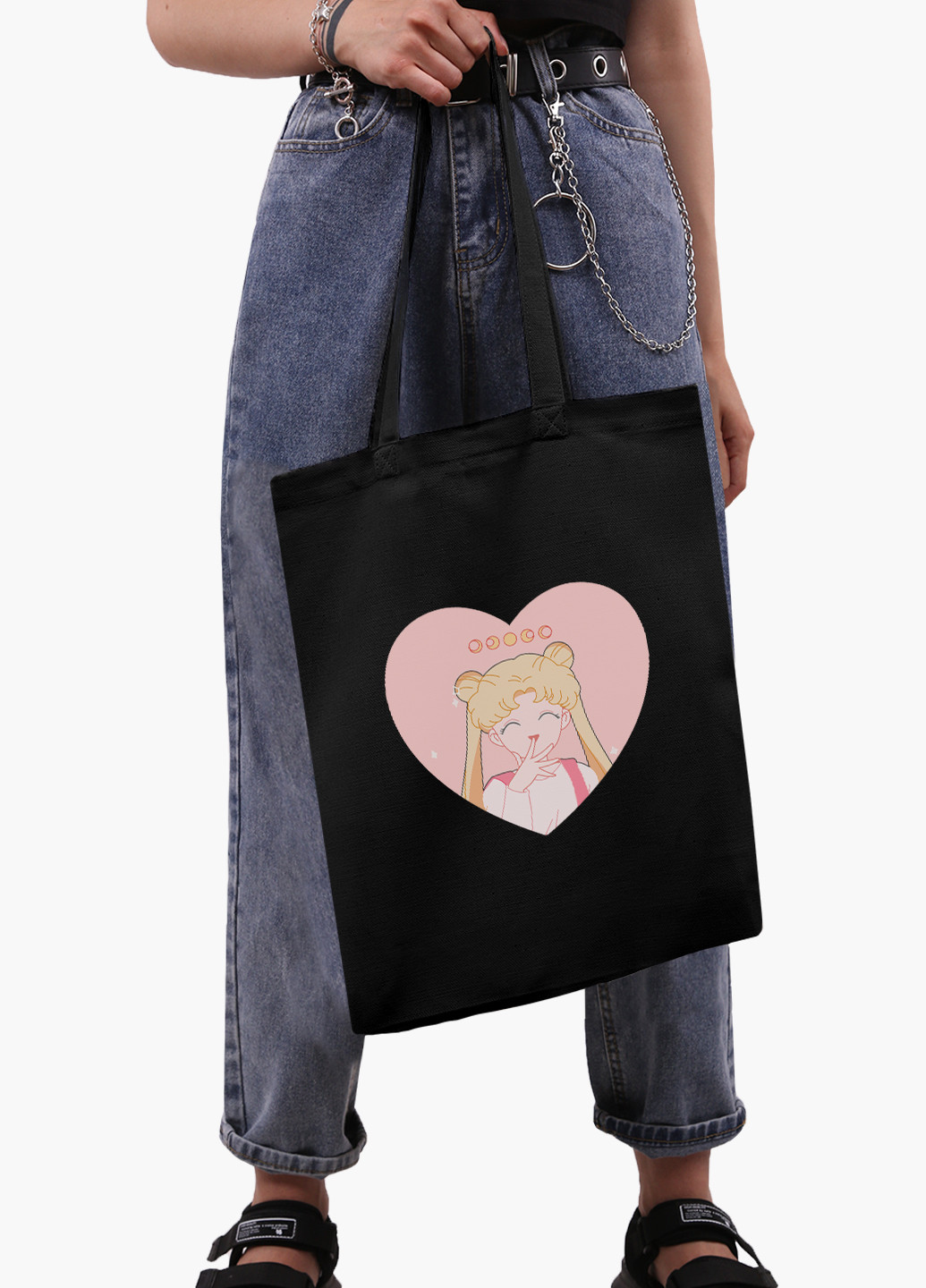 Эко сумка шоппер белая Луна Кошки Сейлор Мун (anime Sailor Moon Cats) (9227-2922-BK-1) экосумка шопер 41*35 см MobiPrint (224806119)