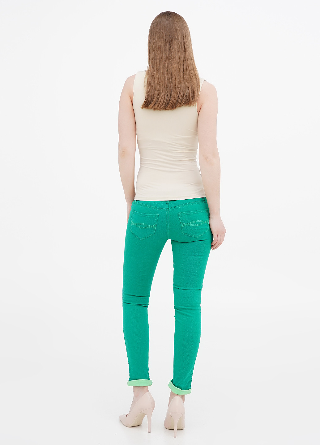 Зеленые кэжуал демисезонные зауженные, укороченные брюки Denim