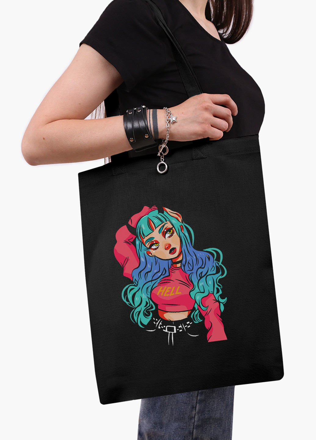 Еко сумка шоппер черная Девушка демон (Cute Girl Illustration Art) на молнии (9227-2838-BKZ) MobiPrint (236265330)