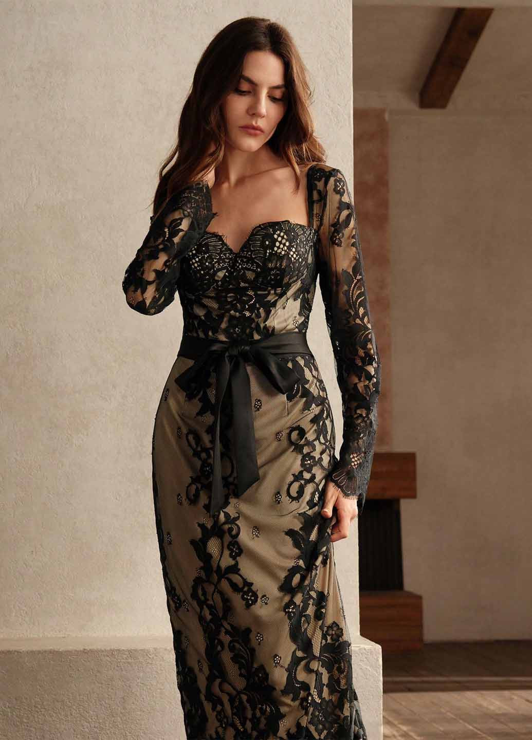 Черное вечернее платье годе SHEIN однотонное