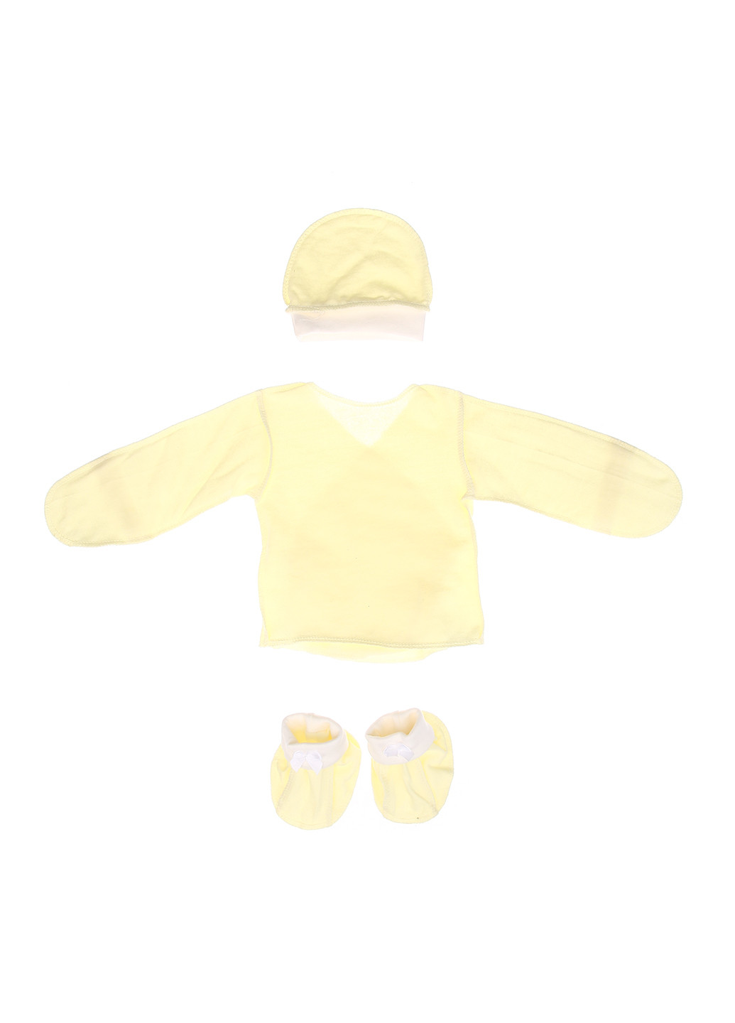 Жовтий демісезонний комплект (сорочечка, пінетки, шапка) Трикомир