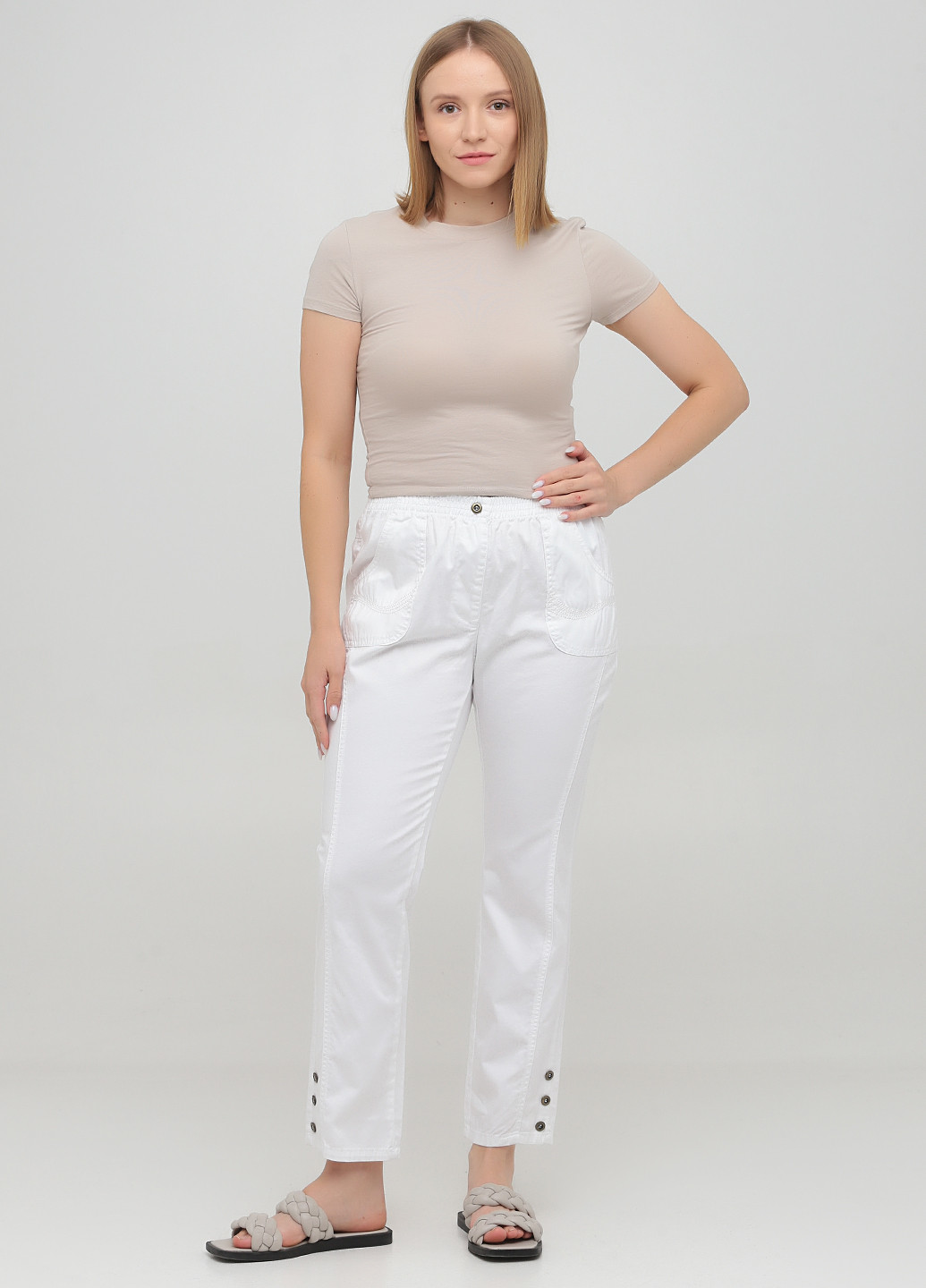 Белые кэжуал летние укороченные, зауженные брюки Long Island