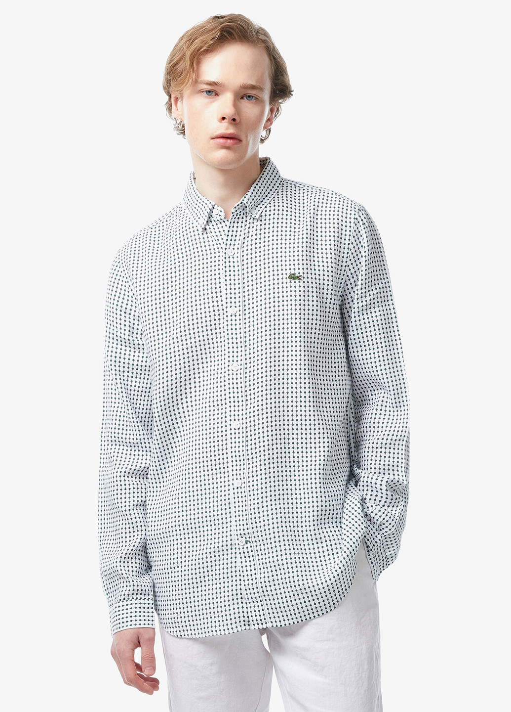 Белая кэжуал рубашка с геометрическим узором Lacoste