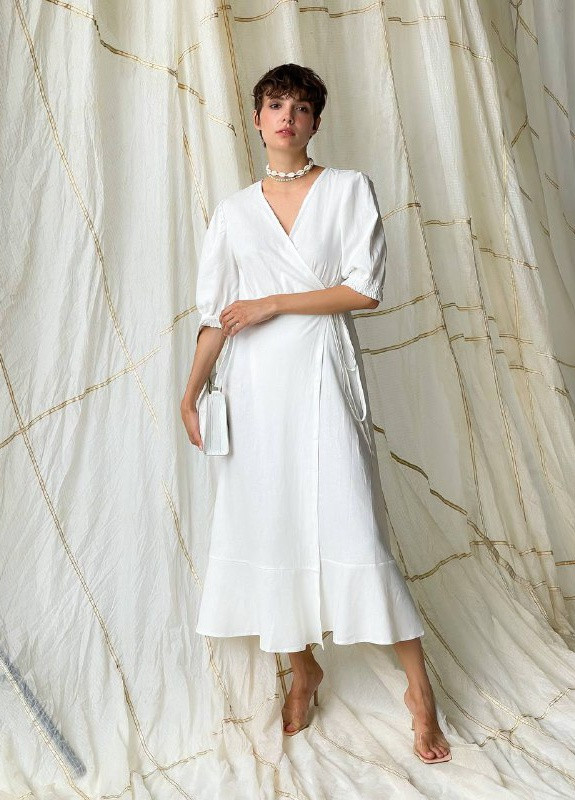 Белое кэжуал длинное платье на запах "нежность" ZF inspire