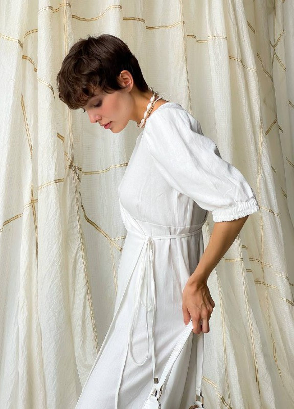 Белое кэжуал длинное платье на запах "нежность" ZF inspire