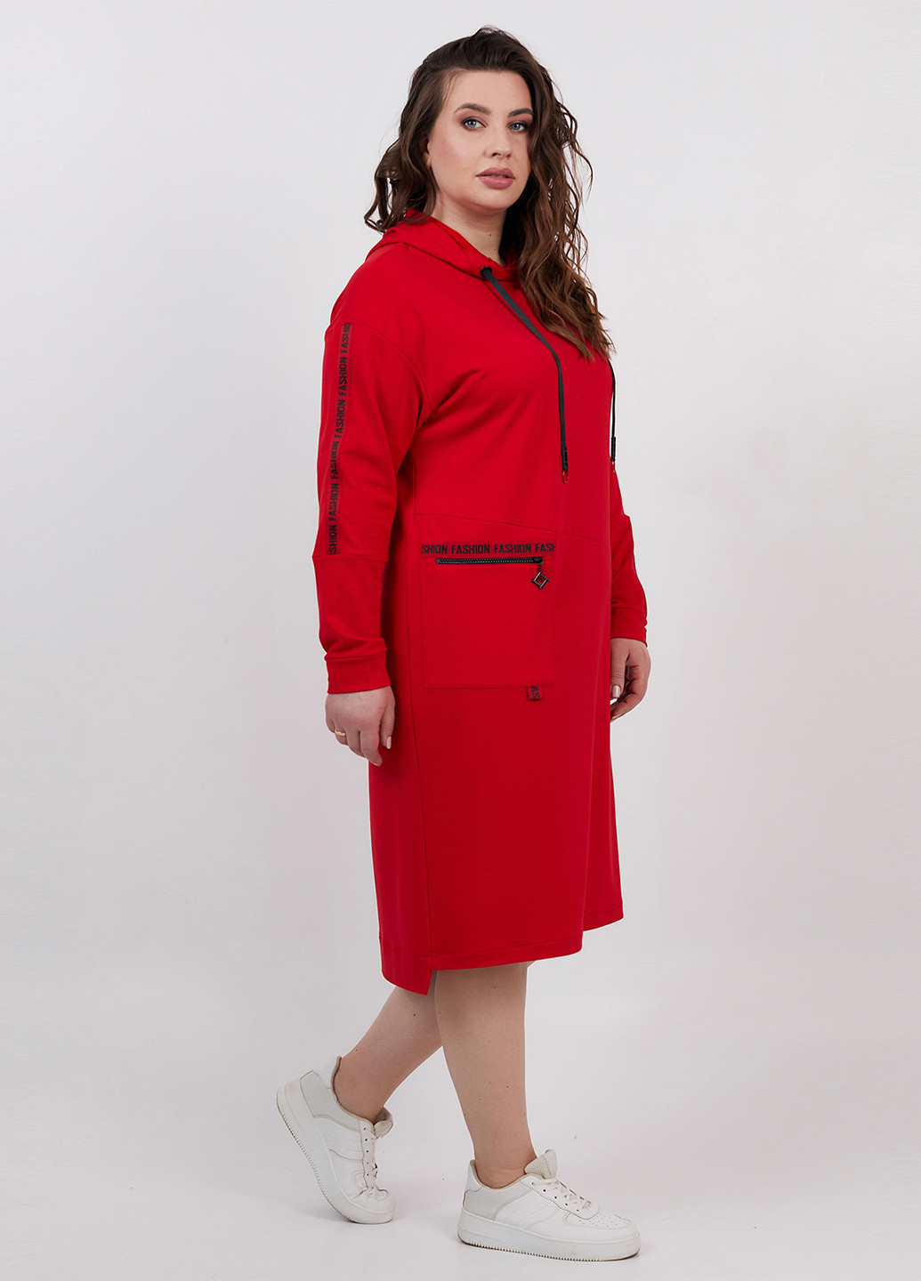 Красное спортивное платье платье-худи A'll Posa с надписью