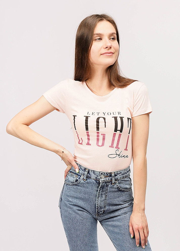 Персиковая летняя женская футболка No Brand